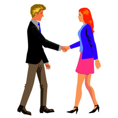 Fototapeta premium man and woman , white young business people shaking hands