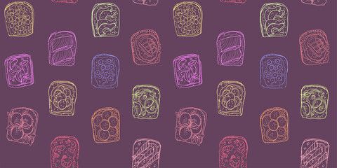 Seamless pattern with assorted sandwiches graphic illustration