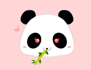 Panda face vector illustration. Panda eating bamboo drawing. Good for postcards, notebook covers, book and magazine illustrations, presentations, decorations and more
