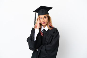 Young university graduate over isolated white background thinking an idea