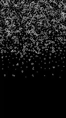 Falling numbers, big data concept. Binary white messy flying digits. Symmetrical futuristic banner on black background. Digital vector illustration with falling numbers.