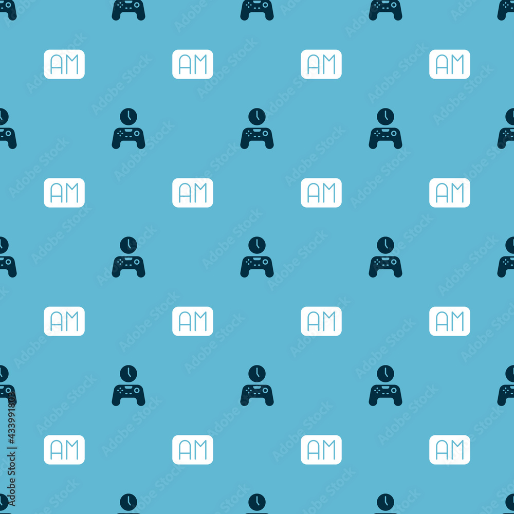 Poster set gamepad of time and morning on seamless pattern. vector