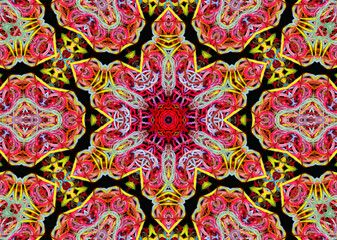 Abstract pattern of multicolored threads on a black background