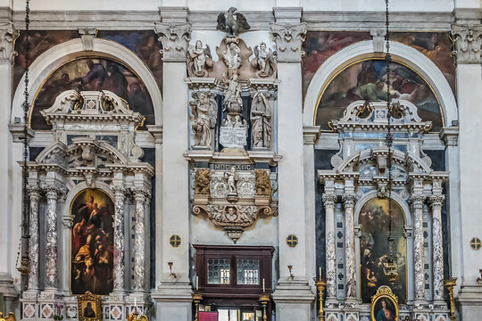 Interior of Church of San Moise (Chiesa di San Moise, 1668) - Roman Catholic church in Venice. VENICE, ITALY. August 11, 2016.