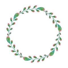 A wreath of thin green-red branches.