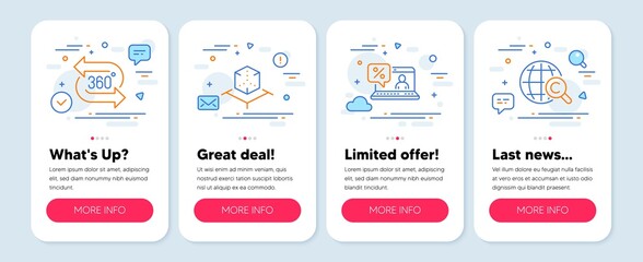 Set of Business icons, such as Online loan, Augmented reality, 360 degree symbols. Mobile screen app banners. International Copyright line icons. Vector