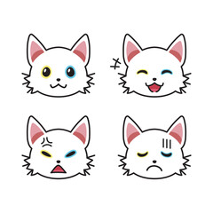 Set of cat faces showing different emotions for design.