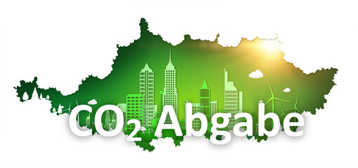 CO2 Abgabe als Wort vor grüner Stadt-Silhouette © Mediaparts