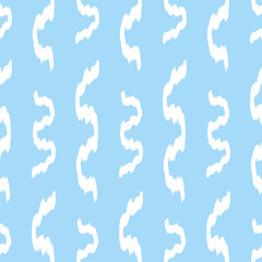 Fototapeta na wymiar vector white rough ethnic wave brush stroke lines seamless pattern on light blue