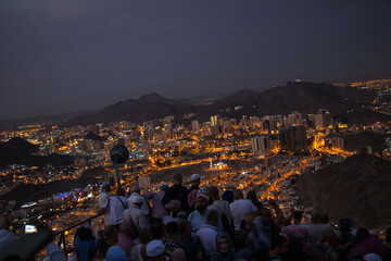 Muslim pilgrims visiting the Hira Cave where prophet Muhammed pray on the top of Noor Mountain in Mecca.