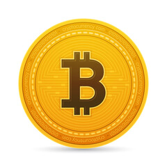 Golden cryptocurrency coin. Crypto bitcoin symbol. Vector illustration