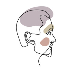 Abstract portrait of a man. One line drawing. Male handsome profile, fashionable hairstyle, beard, mustache. The face of a man. Modern Art. Linear style, beauty, fashion concept, print, poster design