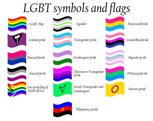LGBT Official Pride Flag Collection, Lesbian, Gay, Bisexual and Transgender . Collection of Signs for People of Different Sexual Orientations.