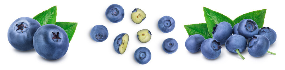 fresh blueberry isolated on white background closeup with full depth of field. Set or collection