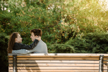 Fototapeta premium Young happy beautiful couple in the street.