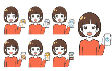 スマホを持つ　バリエーション　女の子