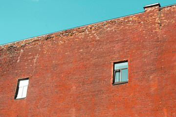 View of the brick wall firewall residential building in St.Petersburg, Russia.