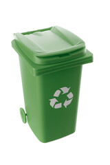 Plastic green trash can isolated on white background