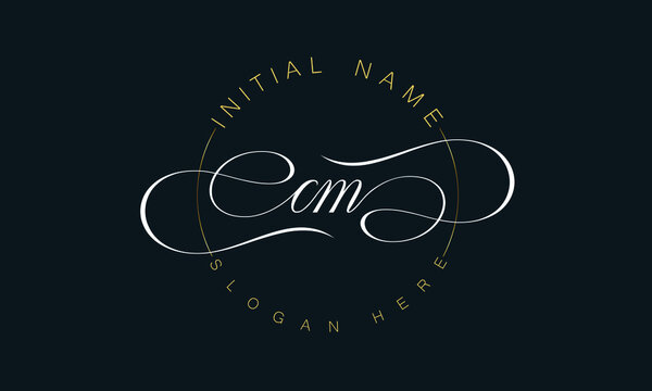 CM/MC cursive letter stylish luxury logo in golden and white color, CM/MC letter logo design, CM/MC Business abstract vector logo monogram template with thumbnails.