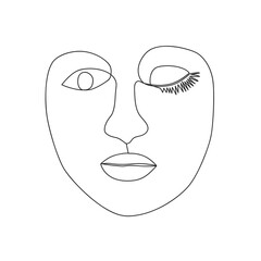 Continuous line, drawing of set faces and hairstyle, fashion concept, woman beauty minimalist, illustration
