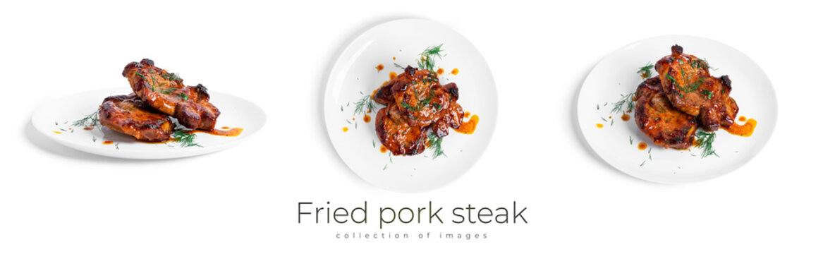 Fried Pork Steak Isolated On A White Background.