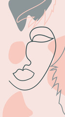 Woman's Face Minimal Line Style. Abstract Contemporary collage of geometric shapes in a modern trendy style.