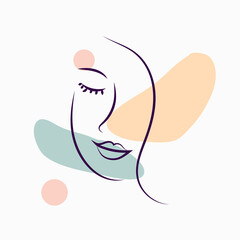 Women's portraits. Female abstract hand-drawn modern portrait, silhouettes of fashionable girls, modern posters with female face.