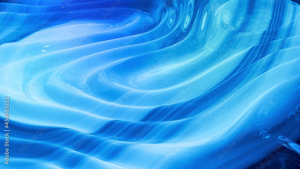 Poster abstract liquid background with wavy sparkling pattern on shiny glossy surface. viscous blue fluid l
