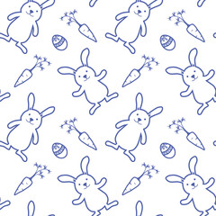 Easter rabbits, eggs and carrots seamless pattern Vector