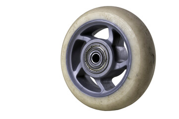 Worn out rubber wheel from roller skates. Spare parts for speed skates.