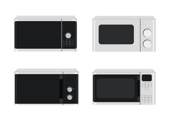 Microwave oven set. Illustration of different designs of microwaves.