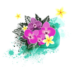 Abstraction with orchid flower. Vector illustration