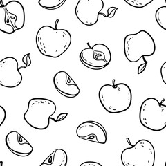 Beautiful black and white seamless doodle pattern with cute doodle apples sketch. Hand drawn trendy background. design background greeting cards, invitations, fabric and textile
