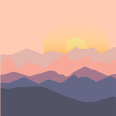 Fototapeta na wymiar Background with mountains and sun