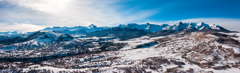 Aerial Drone Photo - Beautiful Snow Covered Mountains of Telluride, Colorado.  Winter