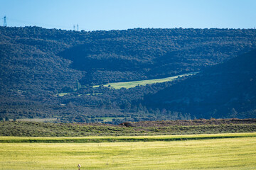 scenic views of Houses, green fields and mountains from the  Aures region in Batna, Algeria