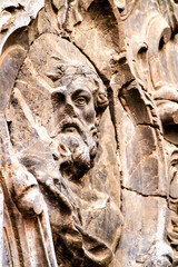 Tower bell, sculptures and carved stone details of the Cathedral of Murcia