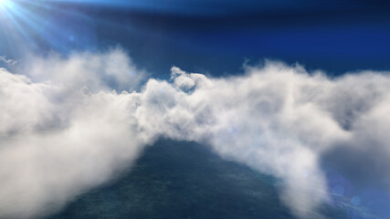 Obraz premium fly above big clouds, 3d illustration render