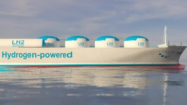 Liqiud Hydrogen renewable energy in vessel - LH2 hydrogen gas for clean sea transportation on ship with composite cryotank for cryogenic gases