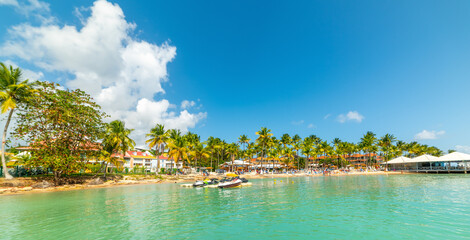 Blue sky over beautiful Bas du Fort beach in Guadeloupe