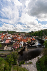Fototapeta na wymiar Beautiful old town at Cesky Krumlov, Czech Republic. UNESCO World Heritage Site. Panoramic view on city from hill.