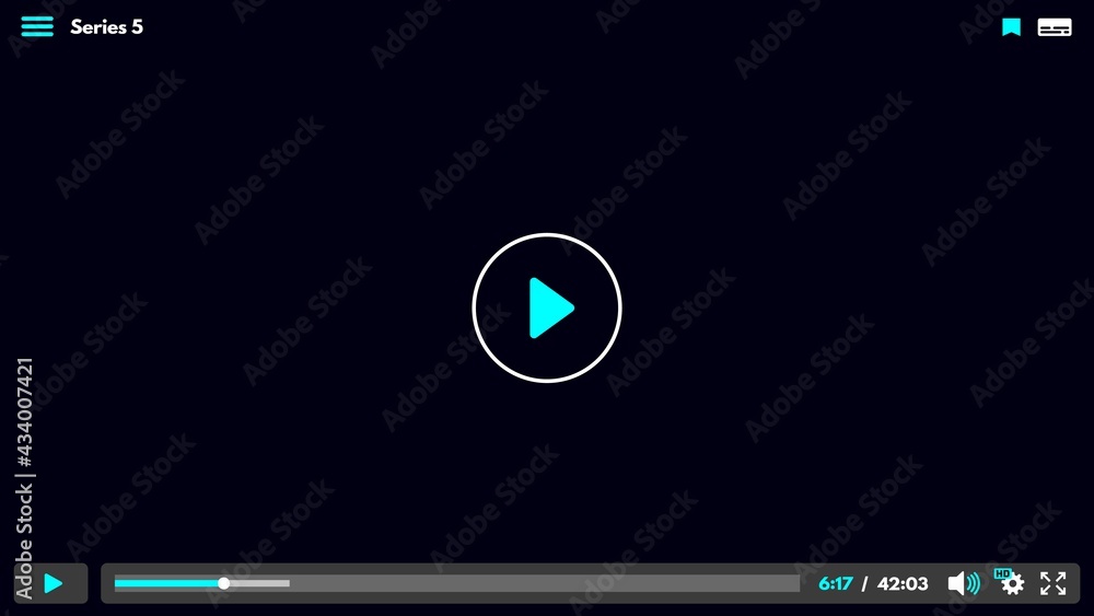 Aufkleber Online video player interface vector template with play button, menu bar and slider on black empty screen, sound and settings signs. Digital design for movie and multimedia content playing in internet