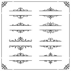 Vintage borders and frames with flourishes vector set. Elegant adornment, monochrome decor for wedding invitation cards or certificates. Embellishment in victorian style isolated on white background