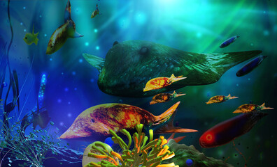 Fototapeta na wymiar Sea life. Underwater world. Fish in aquarium.