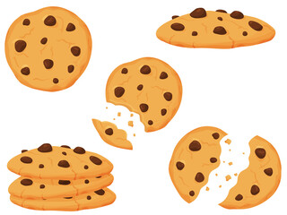 Vector illustration of sweet cookies with chocolate pieces. Illustration for the site, menu and other things.