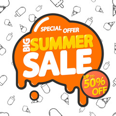 Big Summer Sale up to 50% off, poster design template, season special offer, discount banner, vector illustration