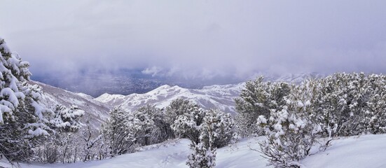 Little Black Mountain Peak hiking trail snow views winter via Bonneville Shoreline Trail, Wasatch...