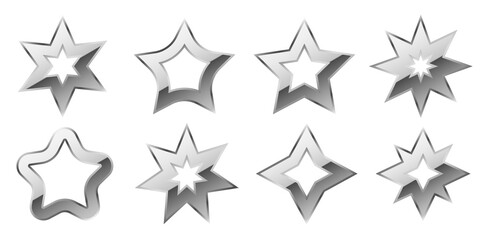 Vector silver gradient luxury symbols star isolated on white background. Stars of premium show class for decoration of candles and plates and jewelry. Celestial space element
