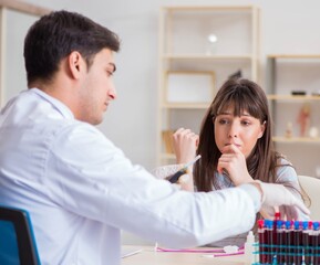 Fototapeta premium Patient during blood test sampling procedure taken for analysis