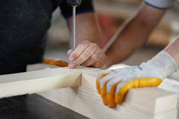a screwdriver in a woodworking workshop
